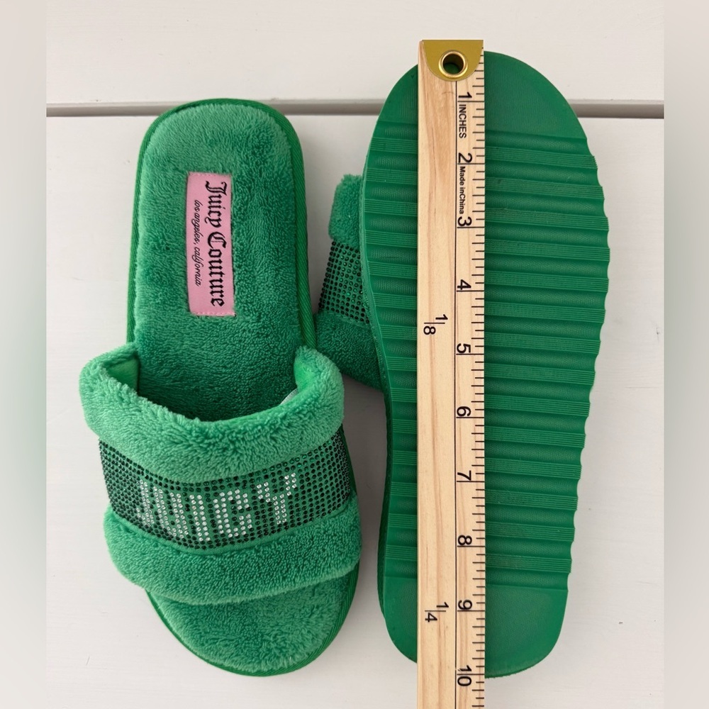 Juicy Couture Rhinestone Slide Y2K Glam Slippers St Patrick’s Day Size L (8-9) - Picture 6 of 6